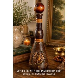 Vintage Decorative Leather Wrapped Bottle Decanter Crest Motif Made in Italy